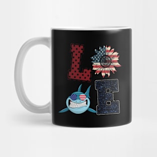 4th Of July Love Shark And Sunflower American Flag Happy Independence Day Mug